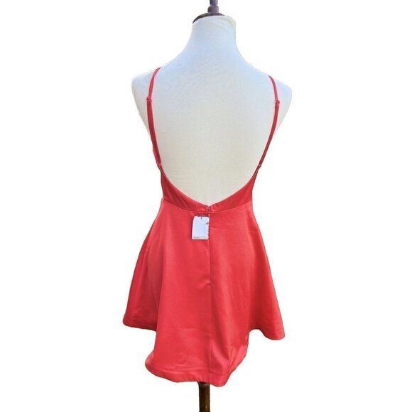 Lush Womens Fit & Flare Open Back Strappy Halter Flared Coral Dress Size M NWOT - Picture 3 of 16